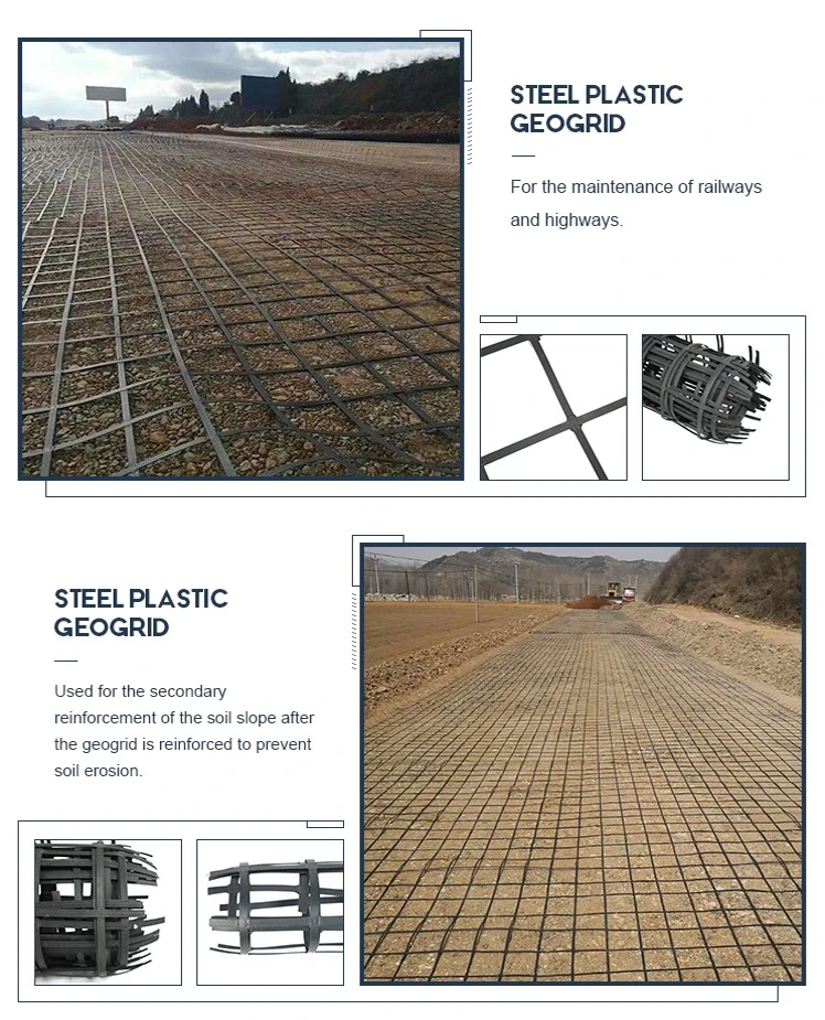 Stahl-Plastik-Geogrid für stabilisierte Kiesoberflächenunterlage und Verstärkungsnetz 4