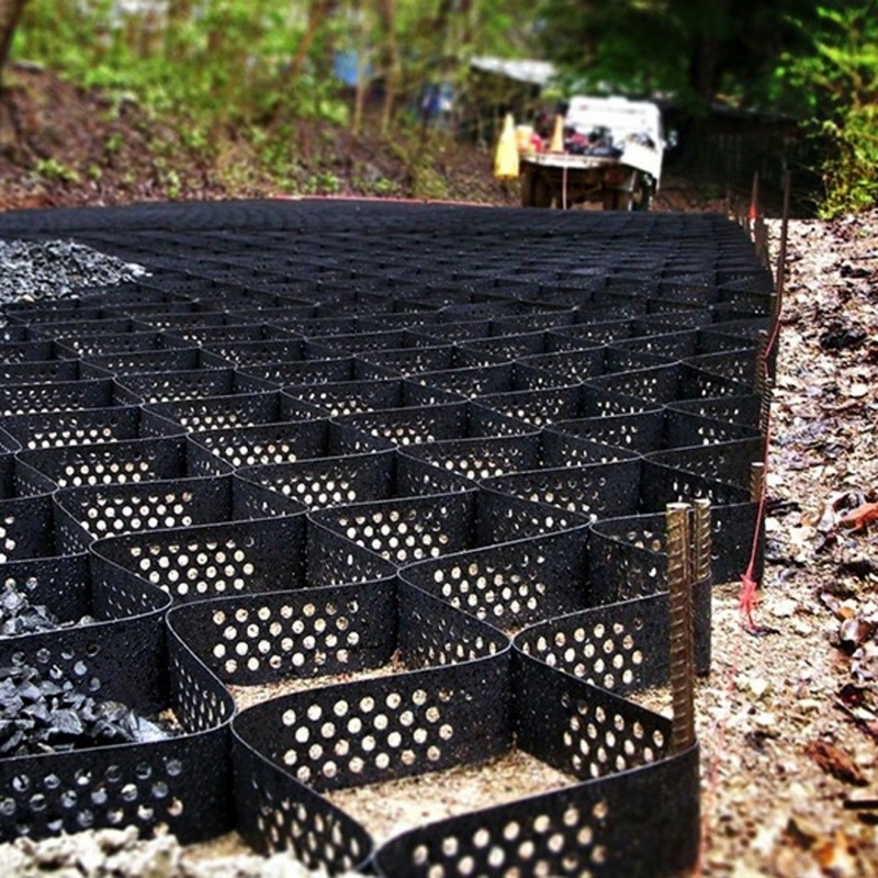 Strukturiert mit Löchern HDPE Geozelle Hochzellulares Einschränkungssystem Wabenförmige HDPE Geozelle für Straßenfundament Böschungsschutz Parkplatz Einfahrt Stützmauer